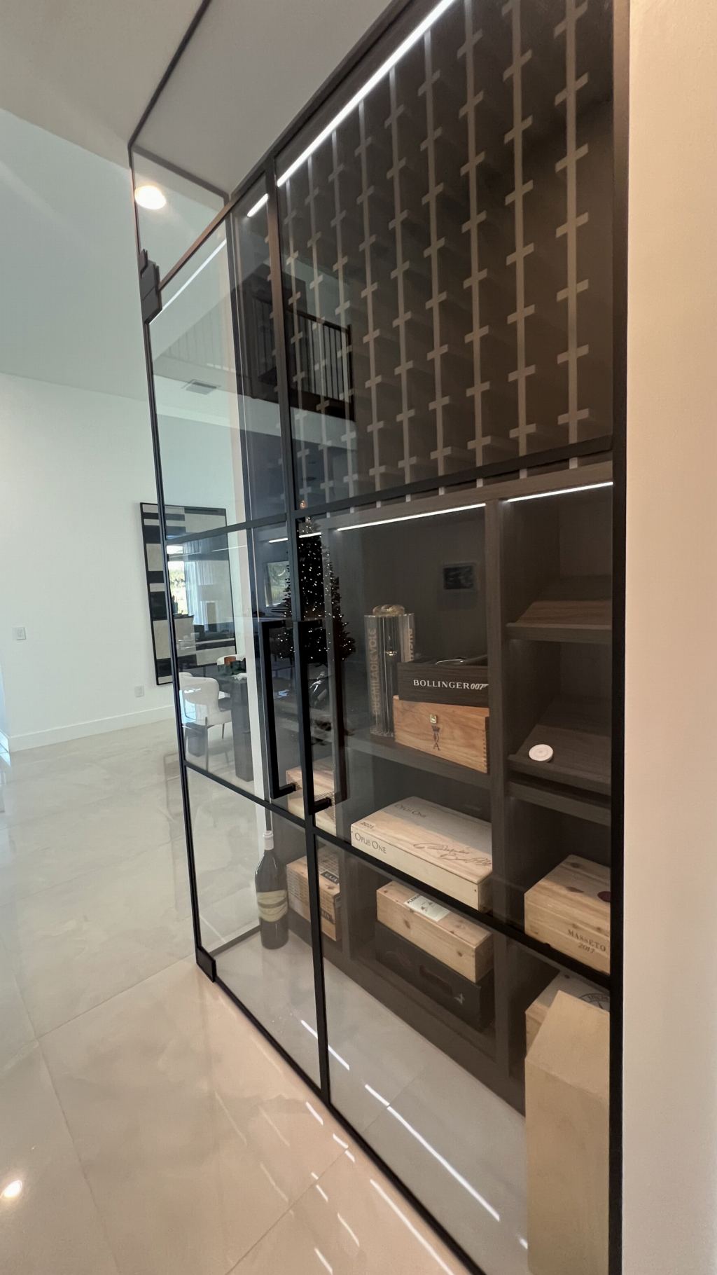 Glass-enclosed wine cellar